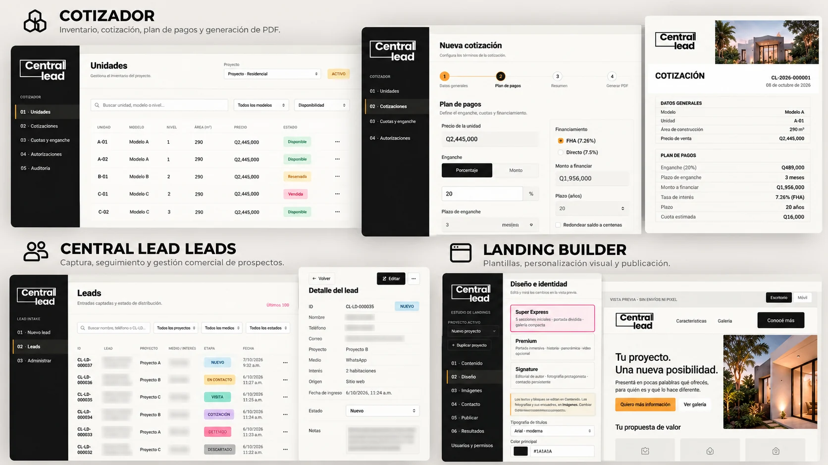 Cotizador, Gestión de leads y Landing Builder de Central Lead